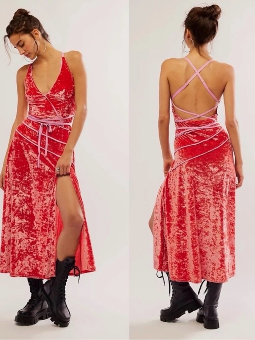 Free People Deia Velvet Strappy Open‎ Back Dress Hot Orange XS